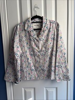 Organic Cotton Woven Revere Collar Pyjama Shirt Botanical Floral Print Size L